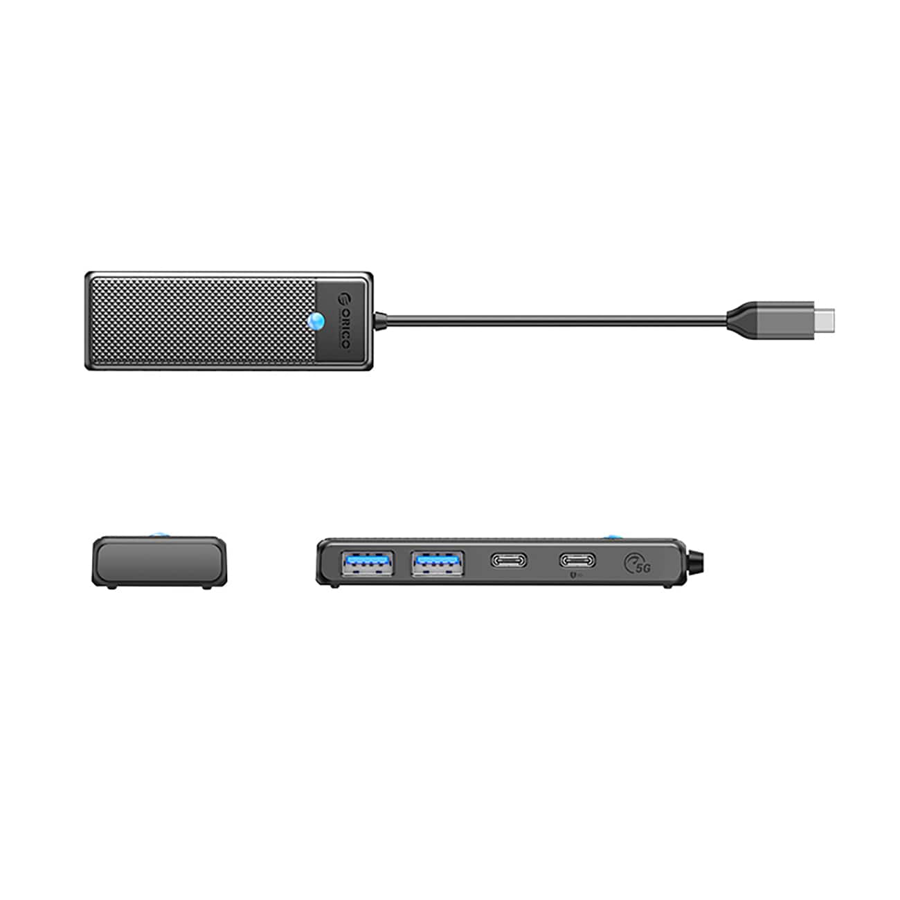 USB-C-nav Orico PAPW2AC-C3 dokkingstasjon 2x USB-A 3.0 + 2x USB-C 3.0 - svart