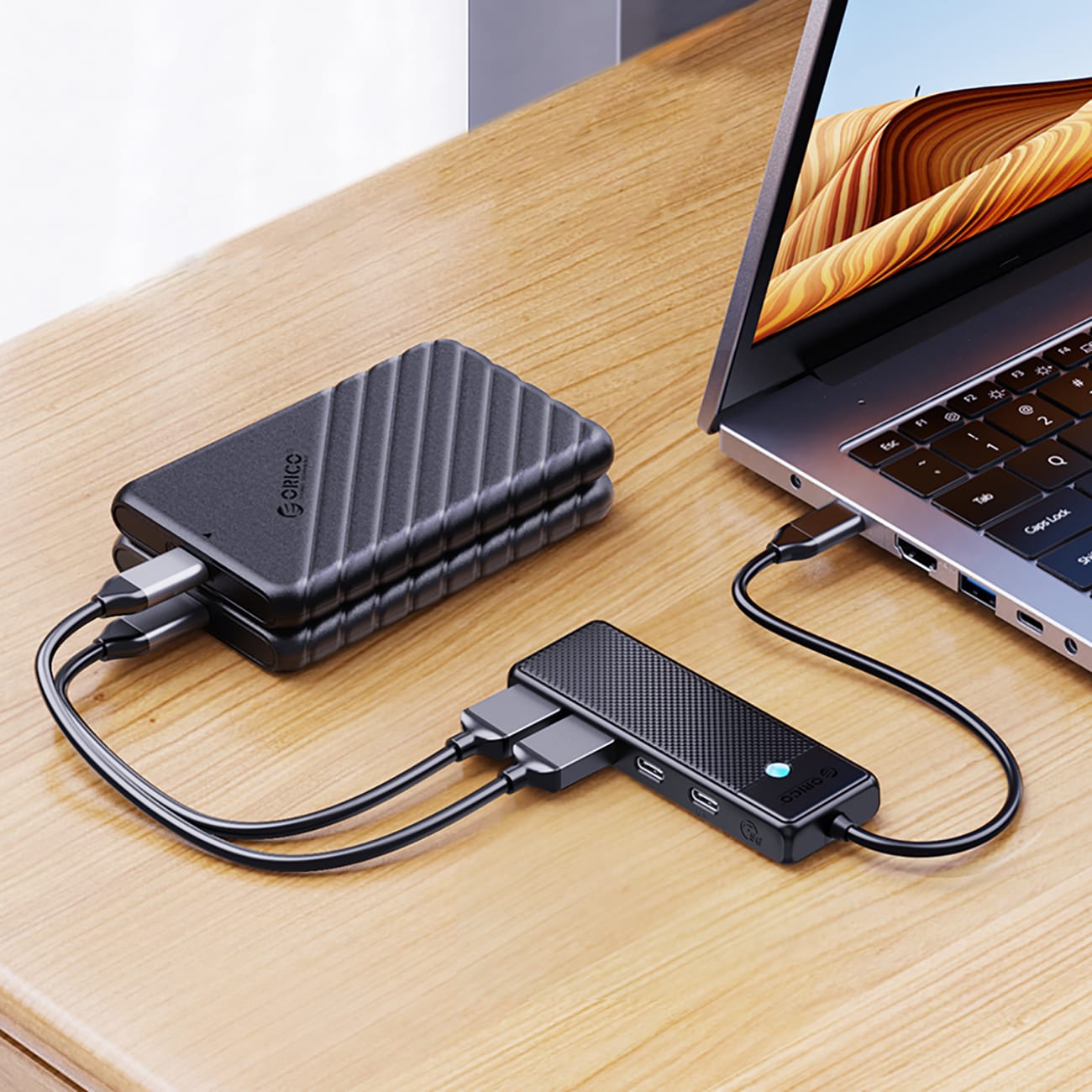 USB-C-nav Orico PAPW2AC-C3 dokkingstasjon 2x USB-A 3.0 + 2x USB-C 3.0 - svart