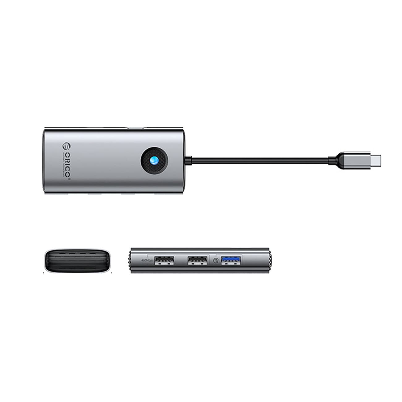 Orico PW11-5P USB-C Hub-dokkstasjon 1x USB-A 3.0 + 2x USB-A 2.0 + 1x USB-C PD + 1x HDMI - Grå