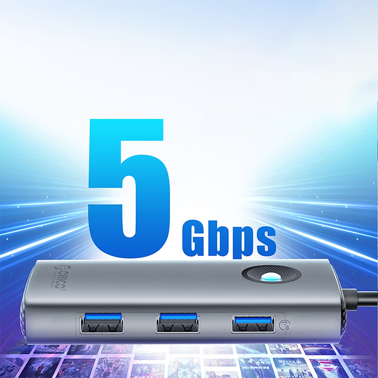 Orico PW11-5P USB-C Hub-dokkstasjon 1x USB-A 3.0 + 2x USB-A 2.0 + 1x USB-C PD + 1x HDMI - Grå