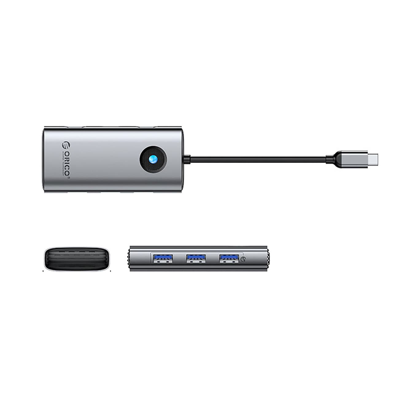 Orico PW11-6P USB-C Hub-dokkstasjon 3 x USB-A 3.0 + 1 x USB-C 2.0 + 1 x HDMI - Grå