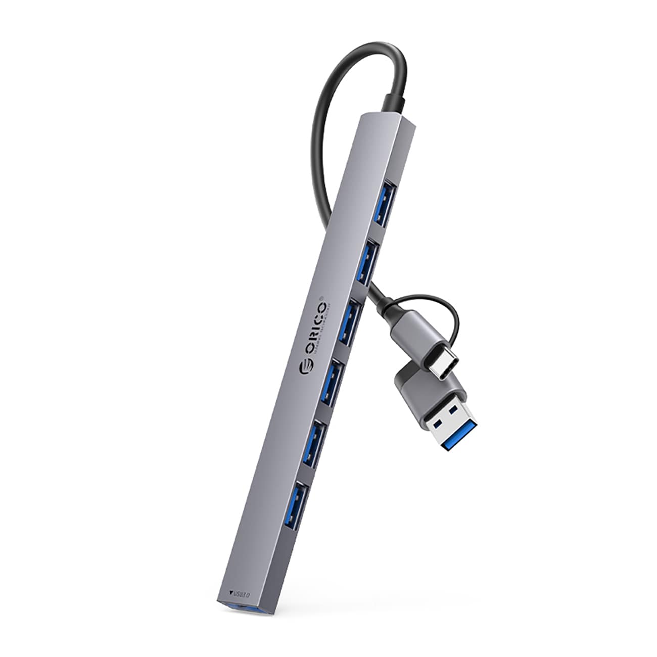 Orico YSA2-U3 USB-A/USB-C-dokkingsstasjon med 1x USB-A 3.0 + 6x USB-A 2.0 - grå