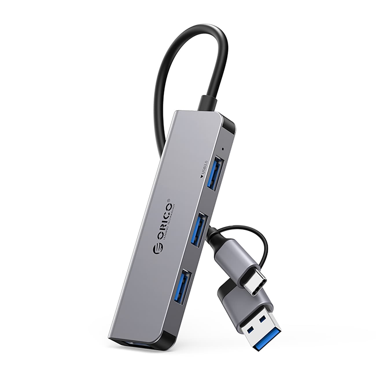Orico YSA5-U3 USB-A/USB-C-dokkingsstasjon med 3 x USB-A 2.0 + 1 x USB-A 3.0 - grå