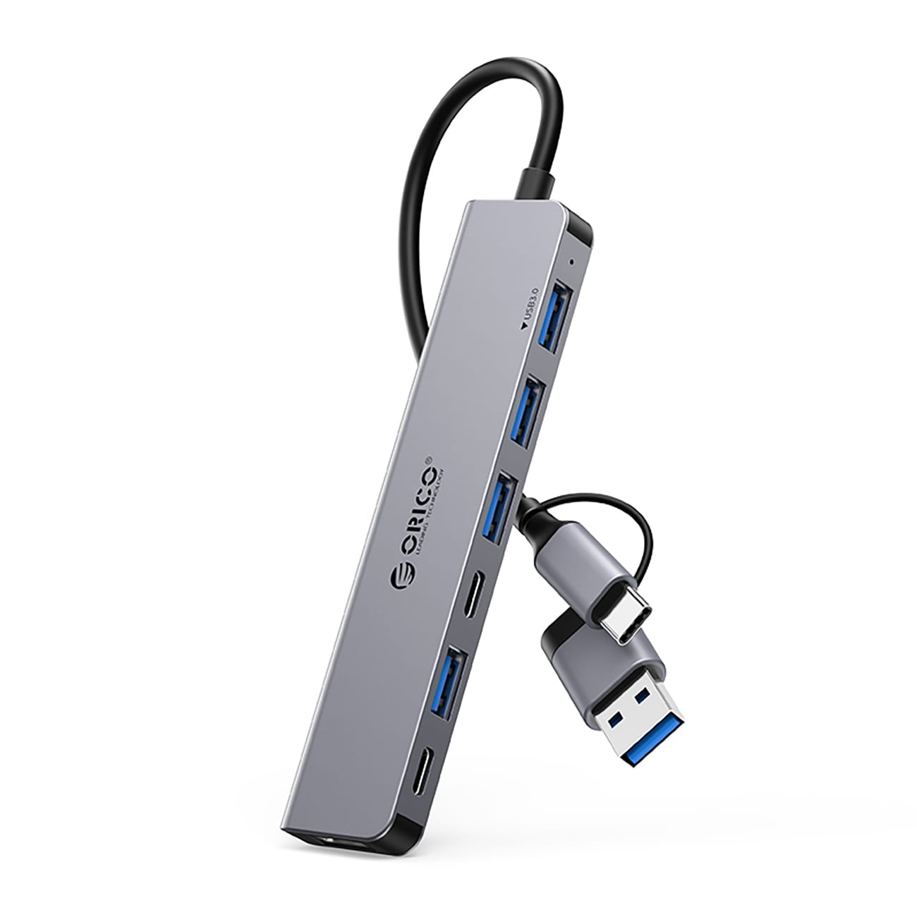Orico YSA7-U3 USB-A/USB-C-hub dokkingstasjon 4x USB-A 2.0 + 1x USB-A 3.0 + 2x USB-C 2.0 - Grå