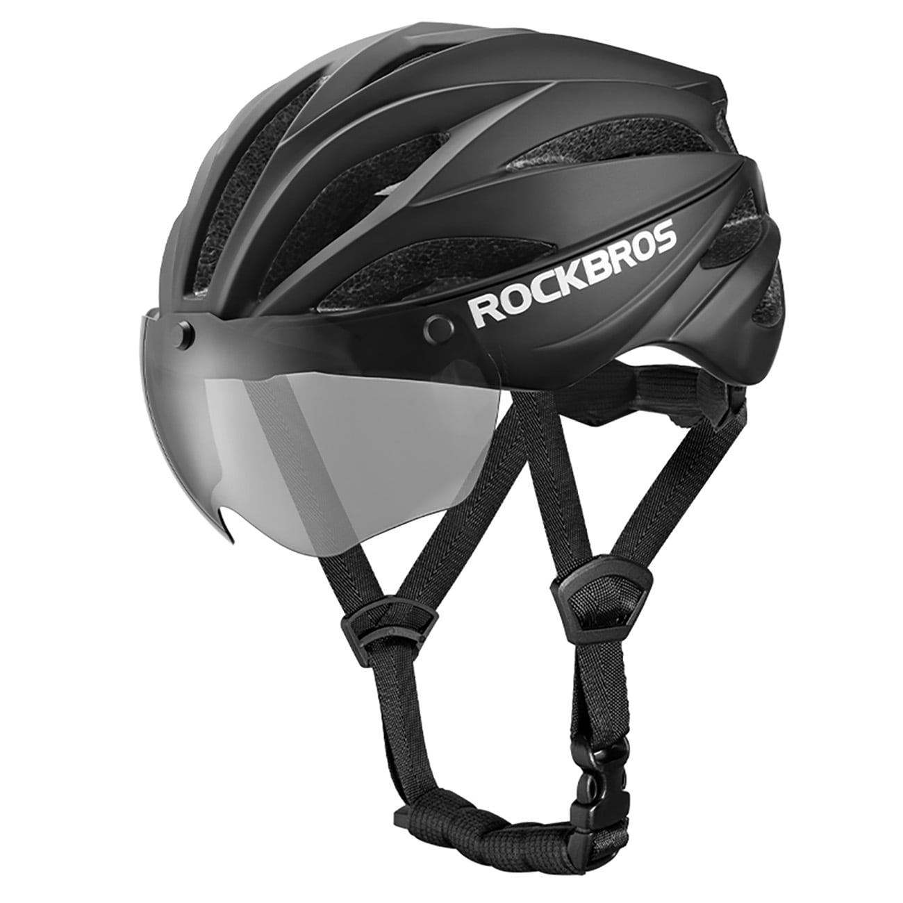 Rockbros sykkelhjelm med visir, avtakbare UV-beskyttelsesbriller, unisex - svart/brun