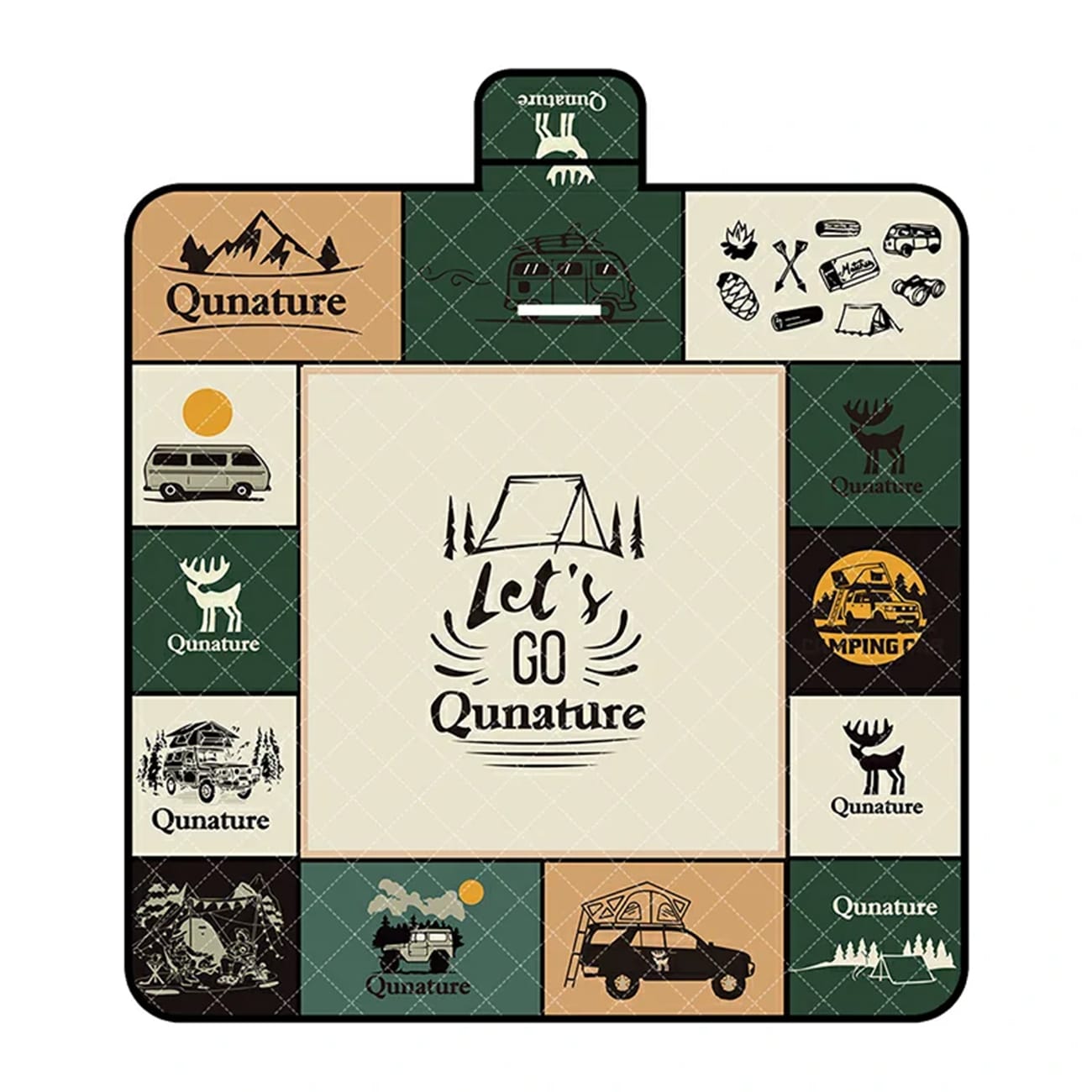 Qunature piknikmatte vanntett turistteppe 2 x 2 m - flerfarget