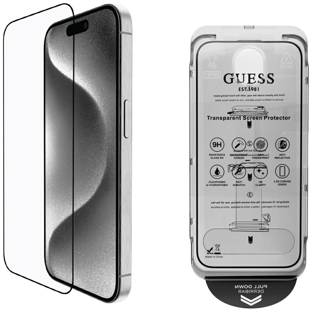 Guess BP Rhinestone 2-i-1 skjermbeskytter og kameraobjektivsett for iPhone 16 Pro Max - Sølv
