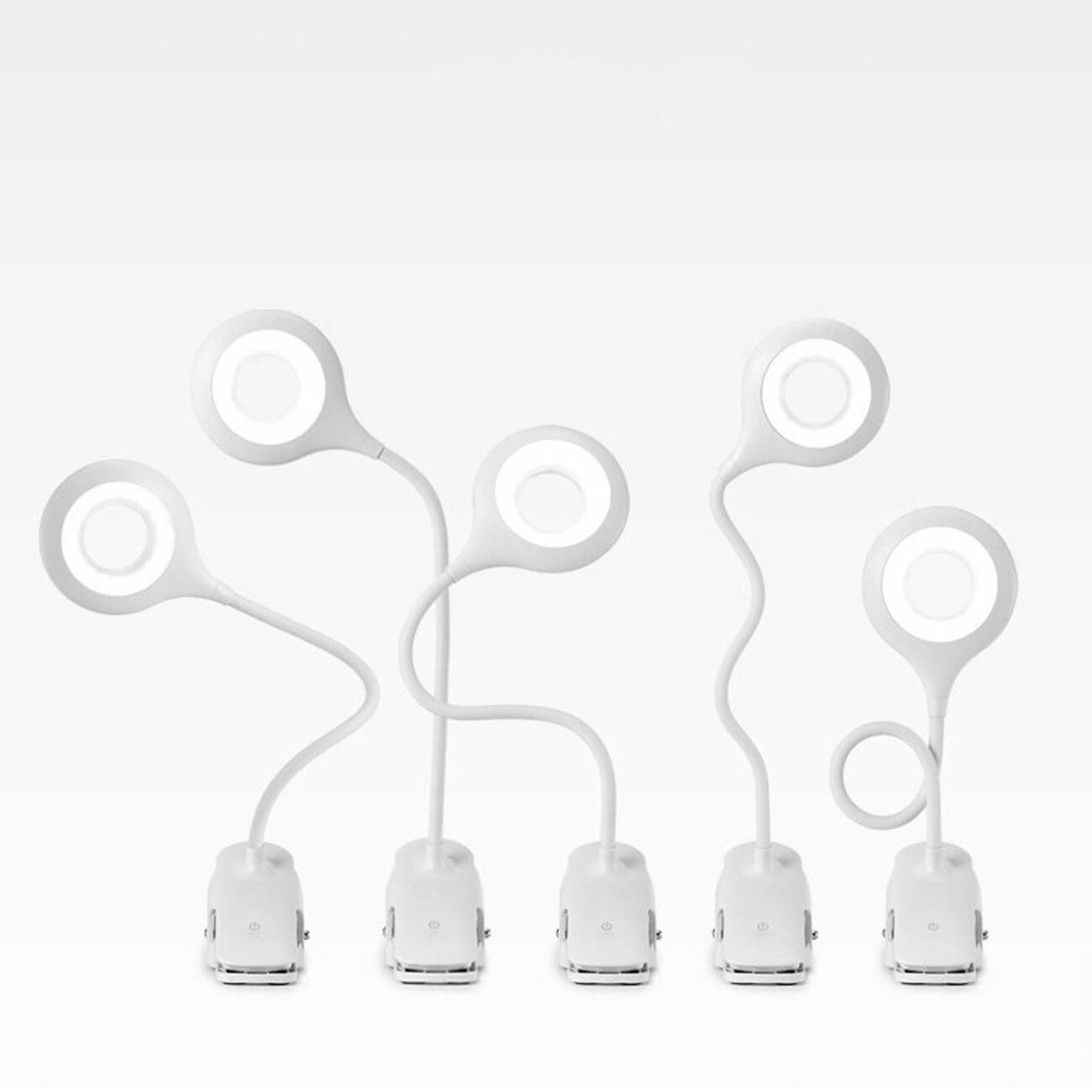 Mini Wozinsky Trådløs LED-leselampe med klips + USB-C-kabel - hvit