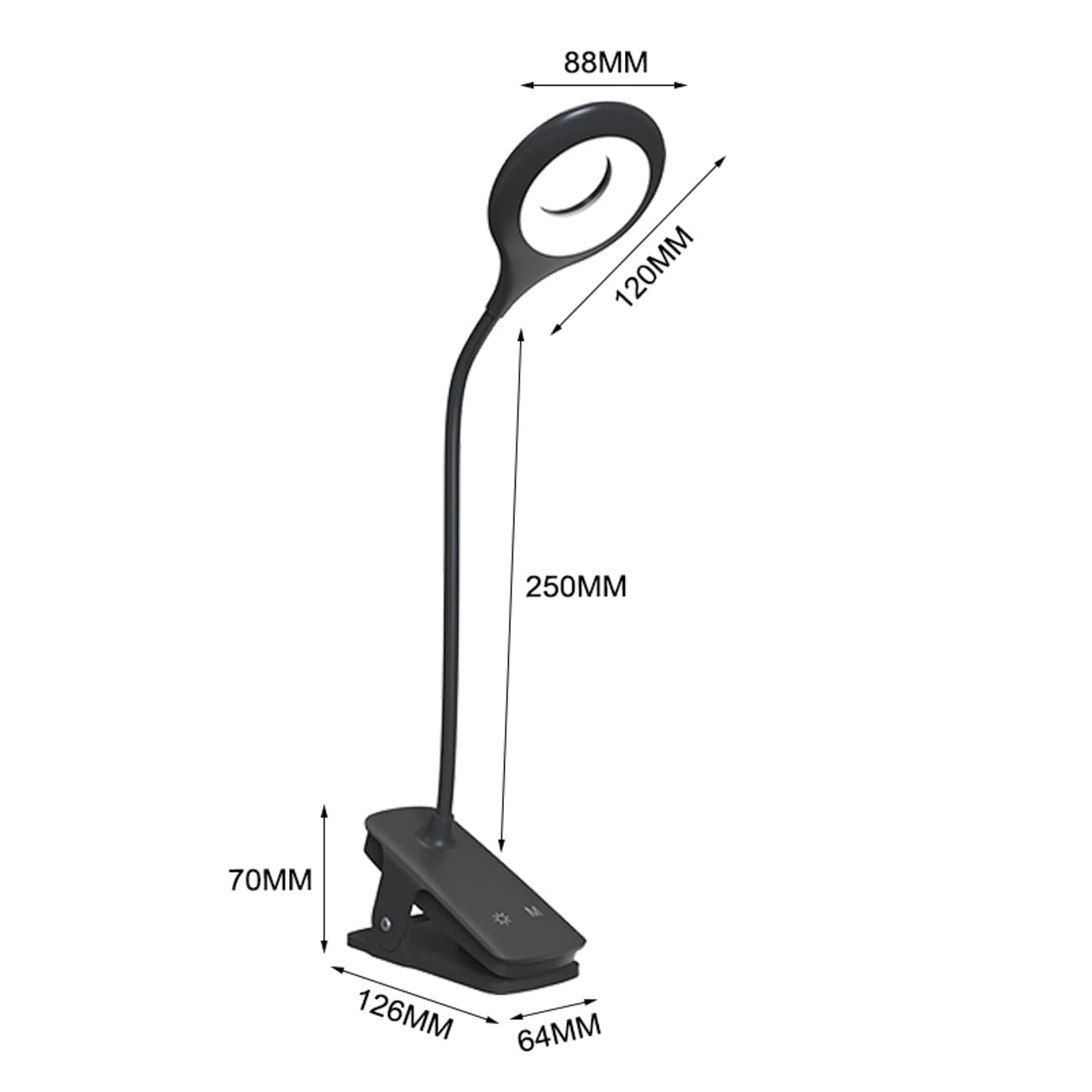 Mini Wozinsky Trådløs LED-leselampe med klips + USB-C-kabel - svart