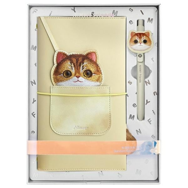 Nimmy Big Eyed Pet 2.0 Cat 2-i-1 sett med notatbok og penn - Beige