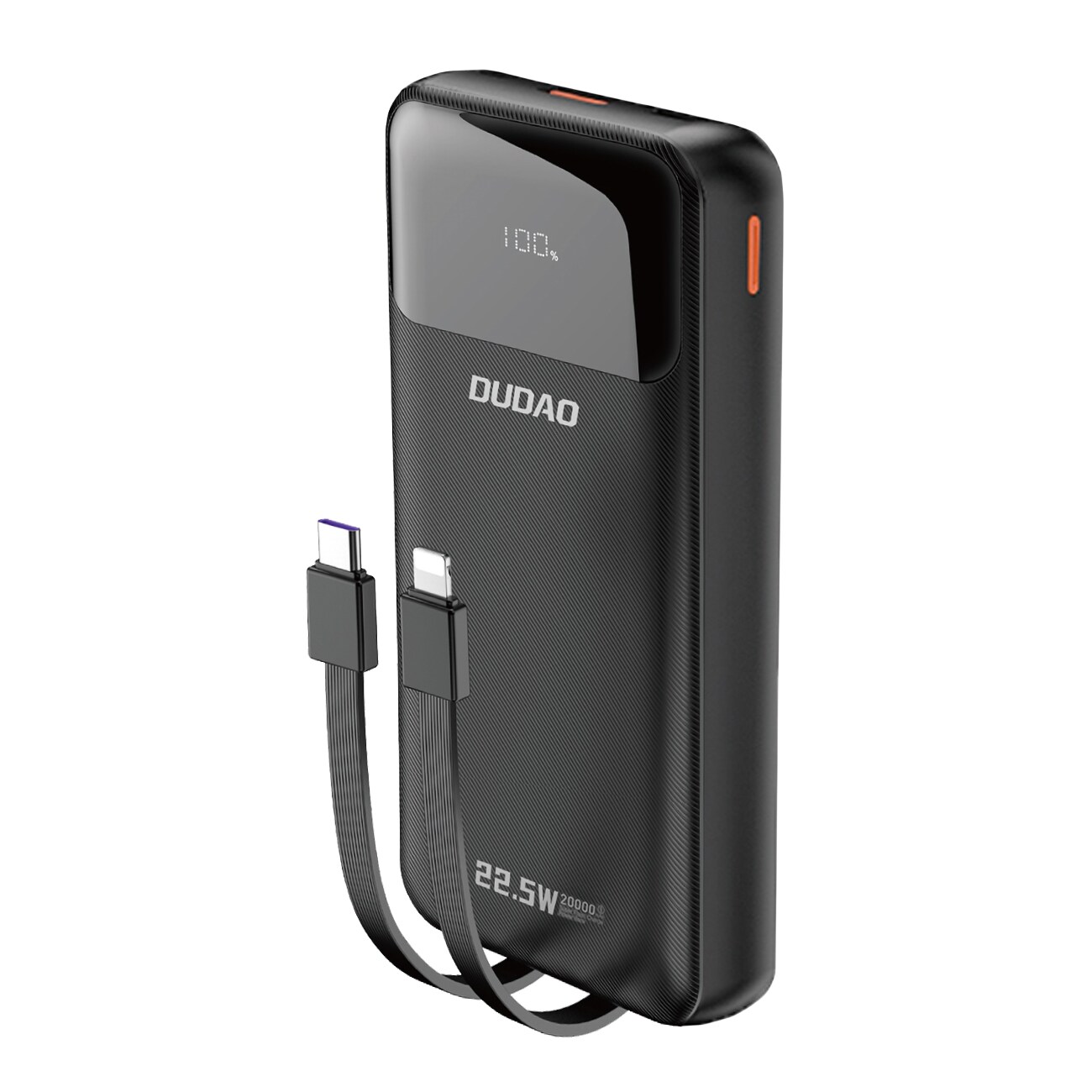 Dudao K15Pro 20000mAh Power Bank 22.5W PD USB-C/USB-A med Lightning & USB-C-kabler - Svart