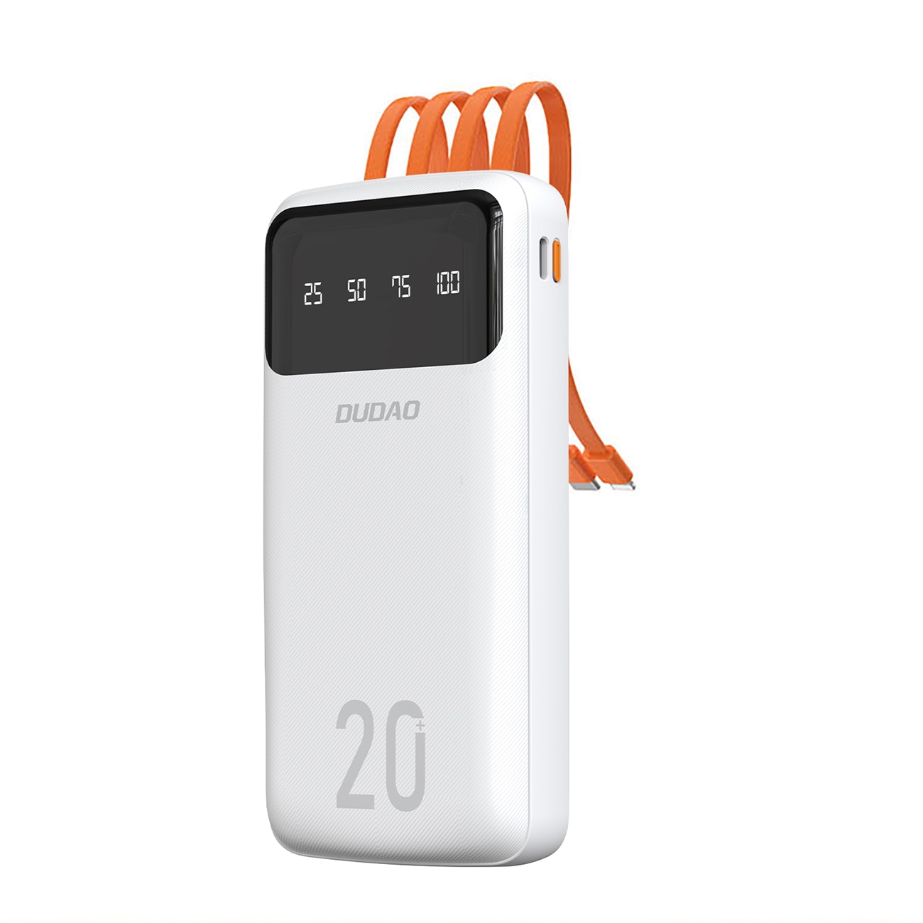 Dudao 20000mAh powerbank med 3 kabler: USB Type C, micro USB, Lightning - hvit (K6Pro+)