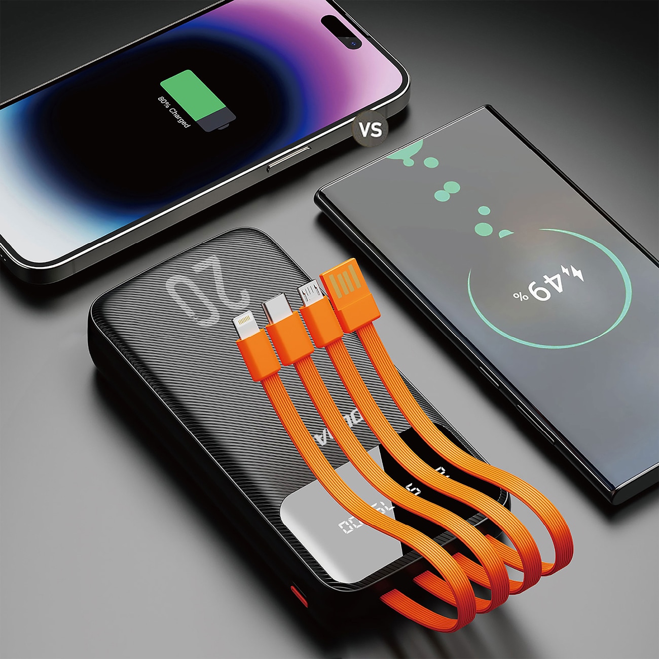 Dudao K6Pro+ 20000mAh powerbank med 3 kabler: USB-C, micro USB, Lightning, svart