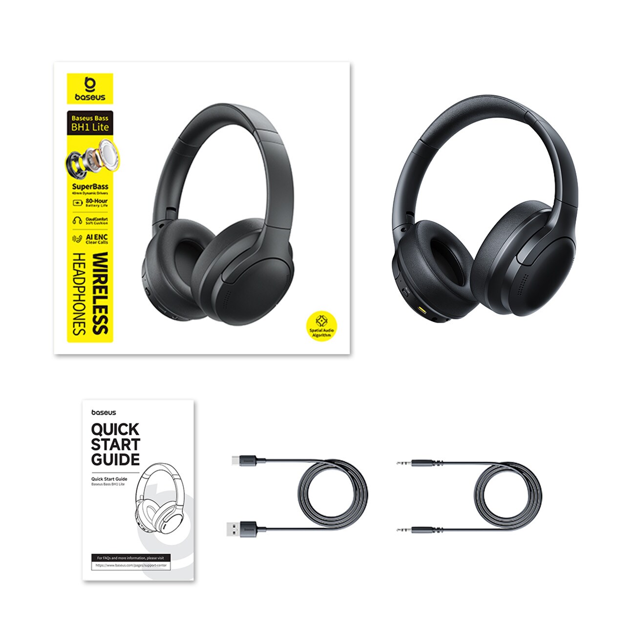 Baseus Bass BH1 Lite trådløse Bluetooth 6.0-hodetelefoner med ører - svart