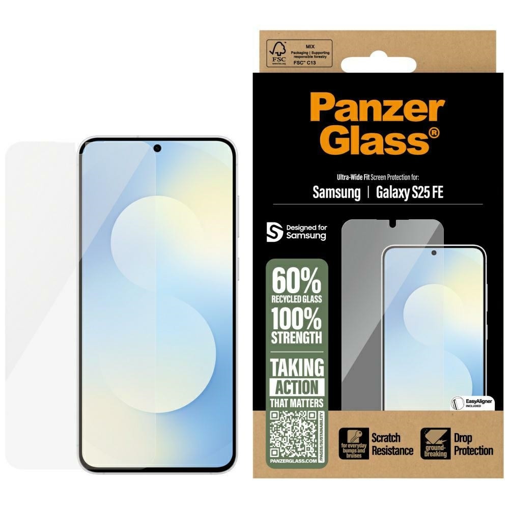 PanzerGlass Ultra-Wide Fit herdet glass for Samsung Galaxy S25 FE - gjennomsiktig