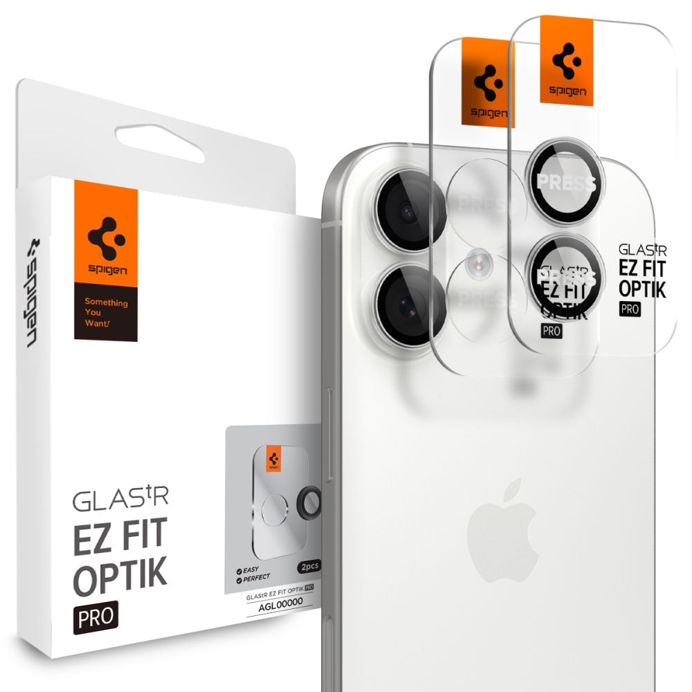 Spigen Optik Pro GLAS.TR "EZ FIT" kameradeksel 2-pakning for iPhone 16 / 16 Plus / 17 - Sølv