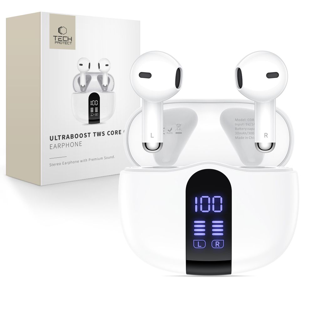 Tech-Protect UltraBoost TWS Core G2 hodetelefoner - hvit