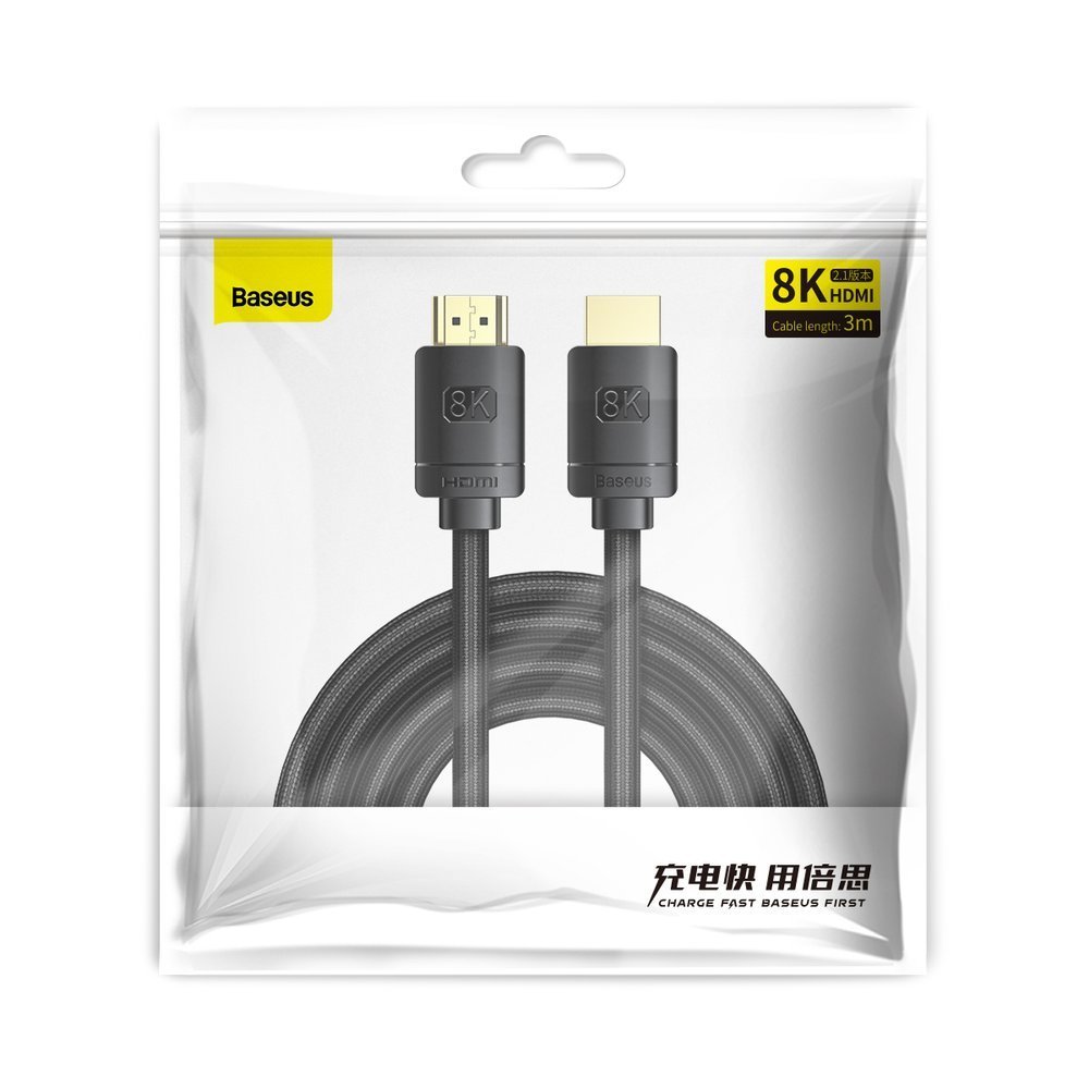 Baseus HDMI 2.1 Kabel 8K 60Hz 48Gbps / 4K 120Hz / 2K 144Hz 3D eARC QMS HDR VRR ALLM 3m svart
