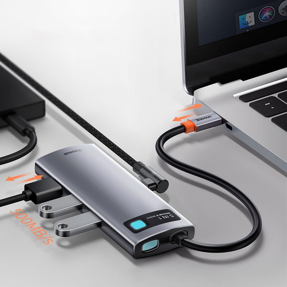 Baseus Metal Gleam 5-in-1 USB Type C Hub - 100W PD, 4K HDMI, 3x USB 3.2 Gen 1 (CAHUB-CX0G)