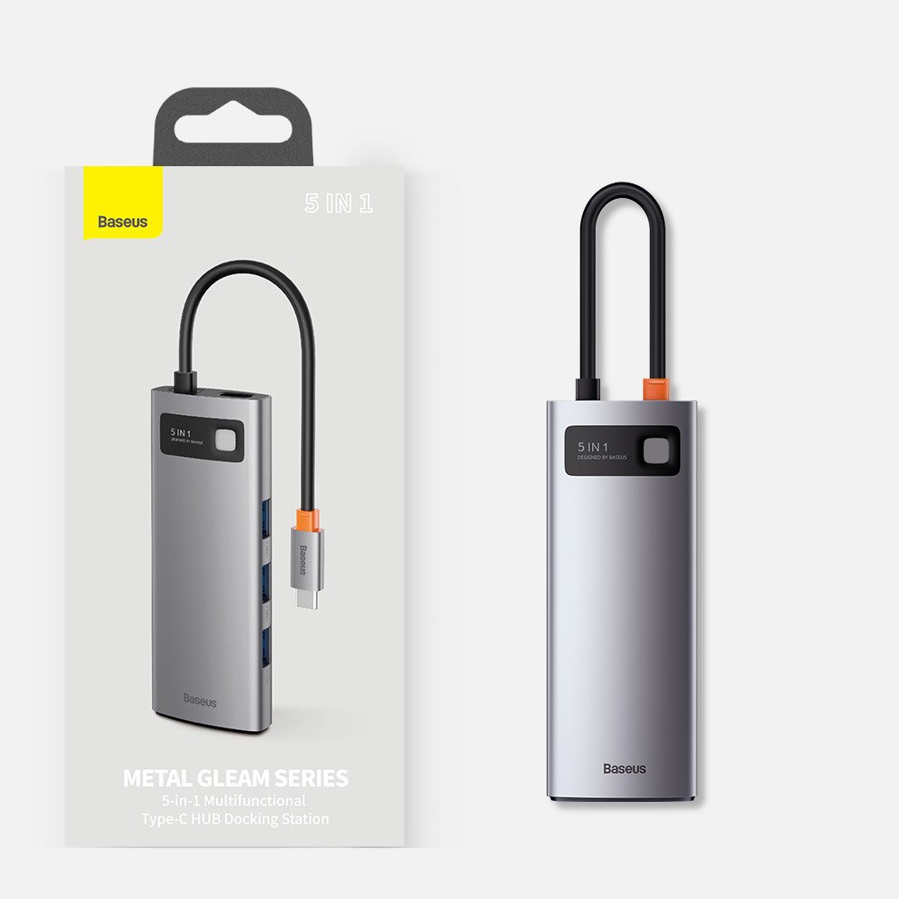 Baseus Metal Gleam 5-in-1 USB Type C Hub - 100W PD, 4K HDMI, 3x USB 3.2 Gen 1 (CAHUB-CX0G)