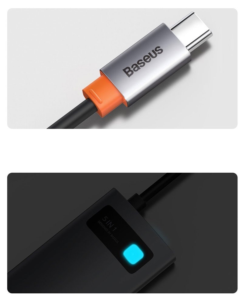 Baseus Metal Gleam 5-in-1 USB Type C Hub - 100W PD, 4K HDMI, 3x USB 3.2 Gen 1 (CAHUB-CX0G)