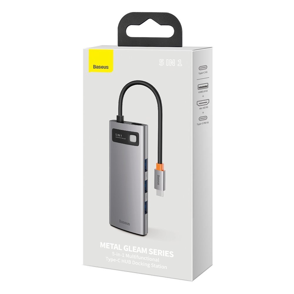 Baseus Metal Gleam 5-in-1 USB Type C Hub - 100W PD, 4K HDMI, 3x USB 3.2 Gen 1 (CAHUB-CX0G)