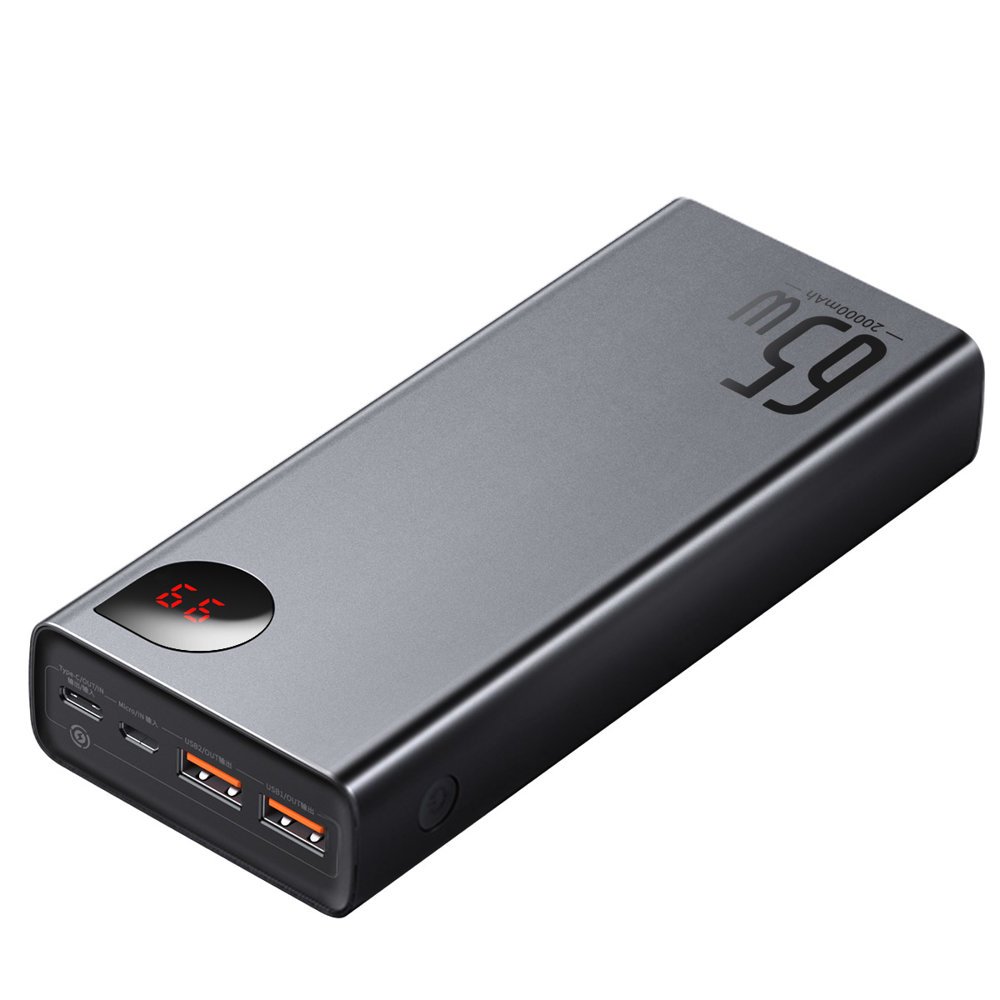 Baseus Adaman 20000mAh Powerbank, 2x USB, 1x USB-C, 1x micro USB, 65W Quick Charge 3.0, Black
