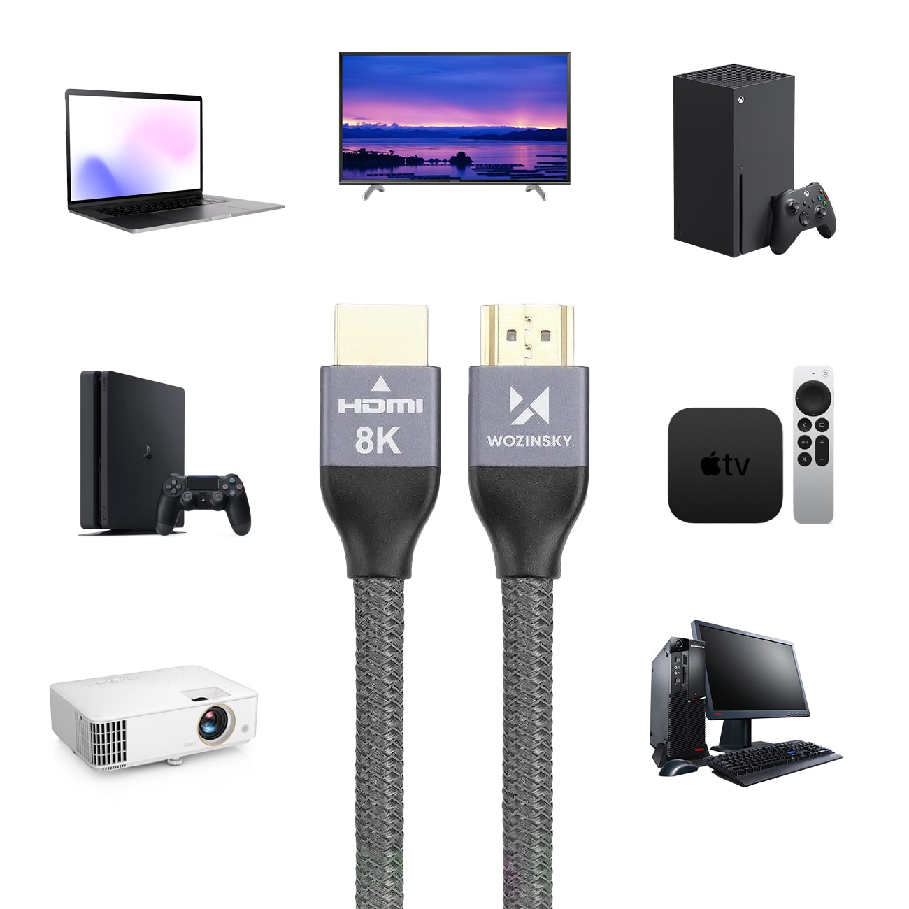 Wozinsky HDMI 2.1-kabel 8K 60 Hz 48 Gbps / 4K 120 Hz / 2K 144 Hz 1 m sølv (WHDMI-10)