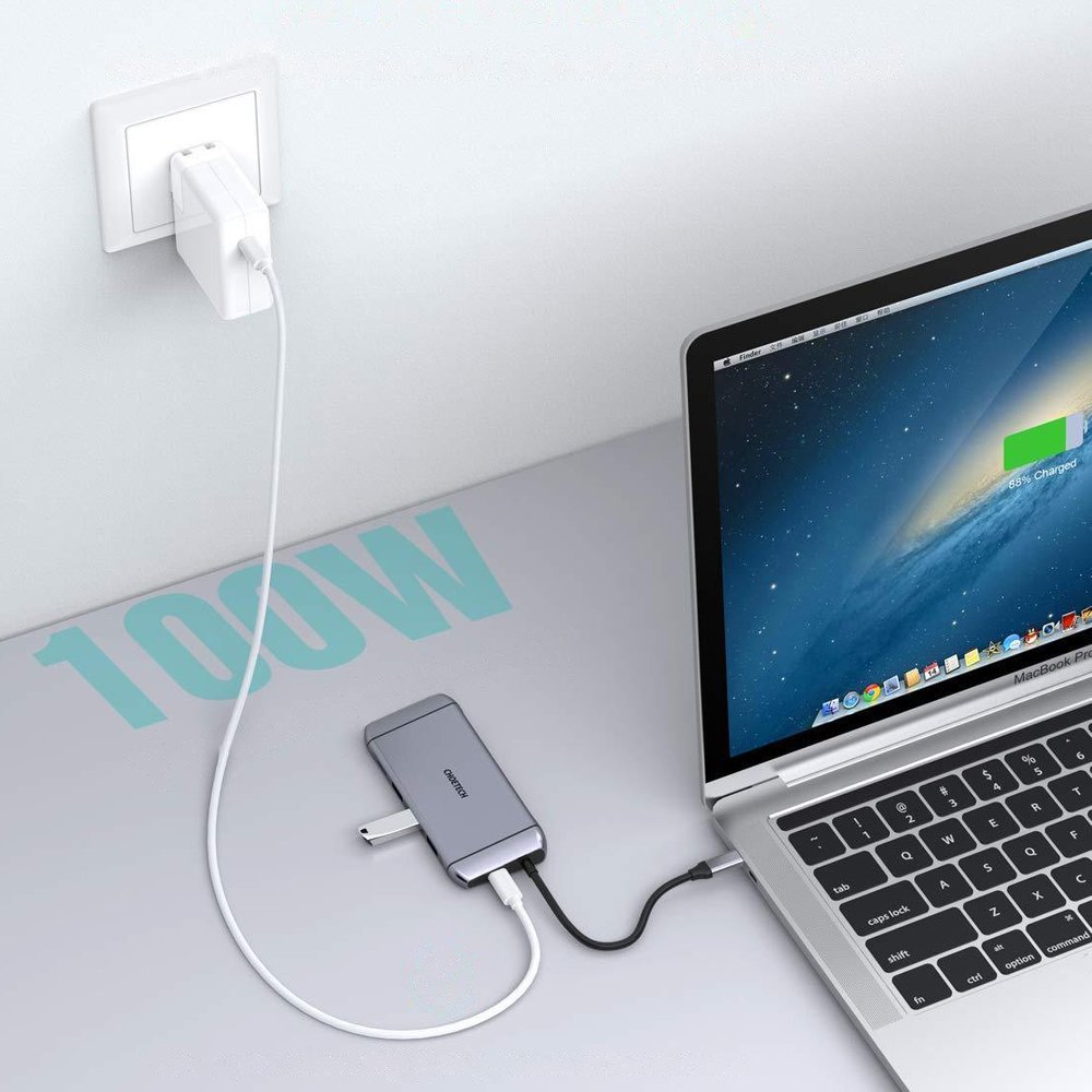 Choetech 9in1 USB Type C HUB - 3x USB 3.2, SD/TF reader, HDMI 4K, VGA FHD, USB C, RJ45 grå