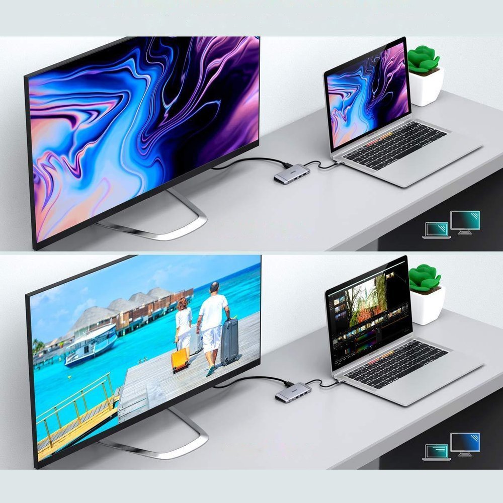 Choetech 9in1 USB Type C HUB - 3x USB 3.2, SD/TF reader, HDMI 4K, VGA FHD, USB C, RJ45 grå