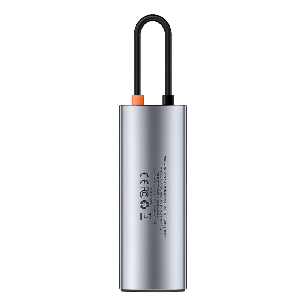 Baseus Metal Gleam Series multifunksjonell USB HUB 7in1 Type C HDMI TF PD-kortleser grå (WKWG020113)