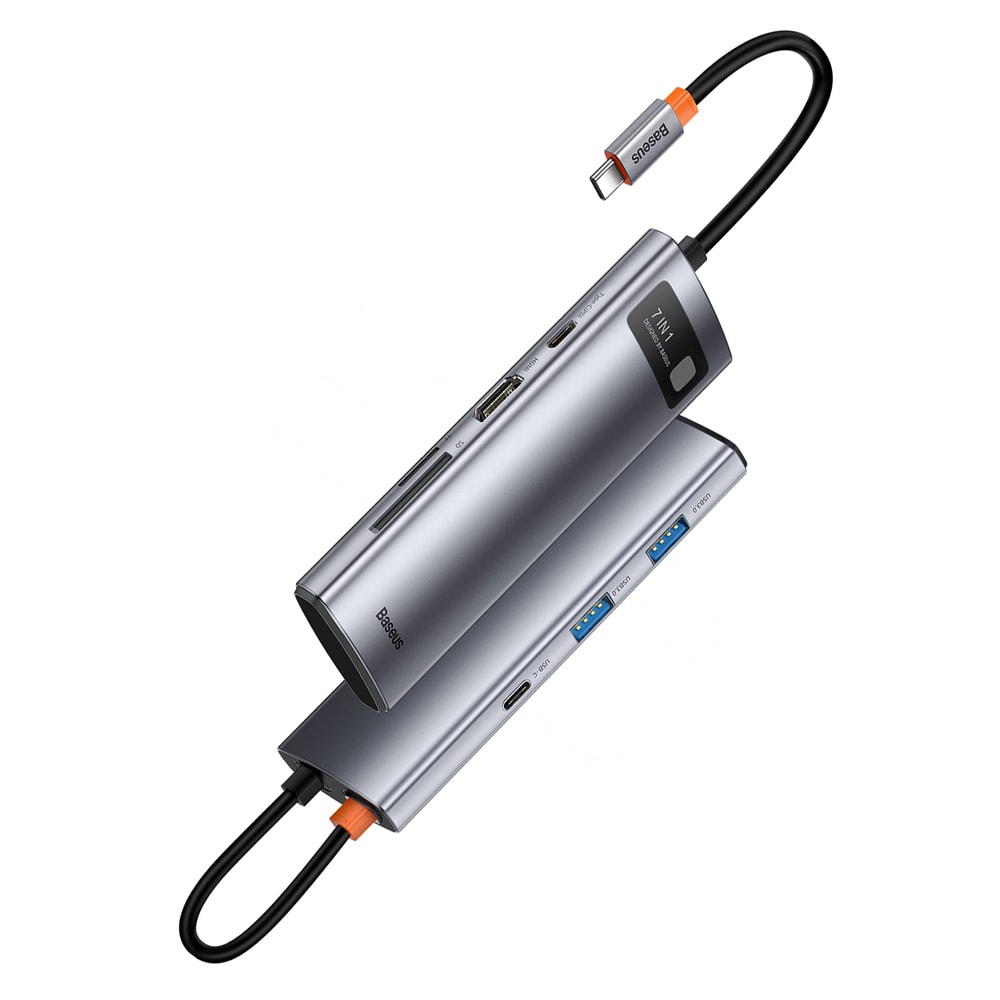 Baseus Metal Gleam Series multifunksjonell USB HUB 7in1 Type C HDMI TF PD-kortleser grå (WKWG020113)