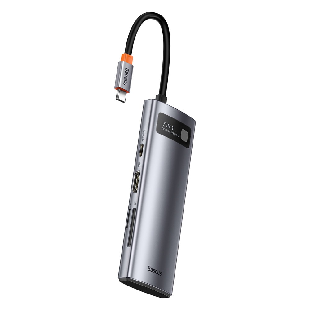 Baseus Metal Gleam Series multifunksjonell USB HUB 7in1 Type C HDMI TF PD-kortleser grå (WKWG020113)