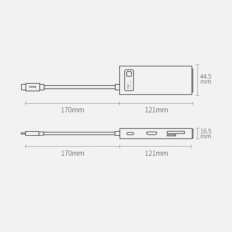 Baseus Metal Gleam Series multifunksjonell USB HUB 7in1 Type C HDMI TF PD-kortleser grå (WKWG020113)