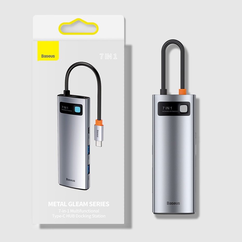 Baseus Metal Gleam Series multifunksjonell USB HUB 7in1 Type C HDMI TF PD-kortleser grå (WKWG020113)