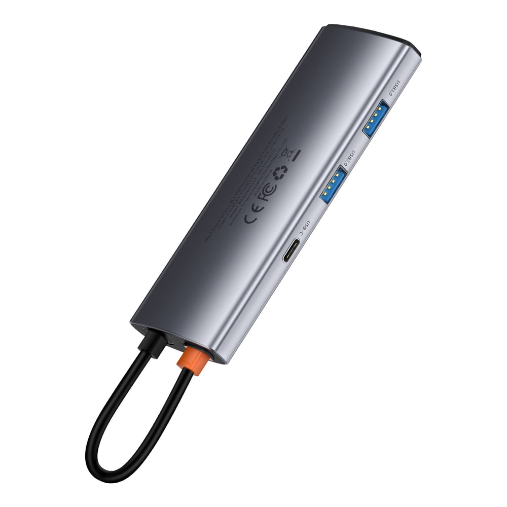 Baseus Metal Gleam Series multifunksjonell USB HUB 7in1 Type C HDMI TF PD-kortleser grå (WKWG020113)
