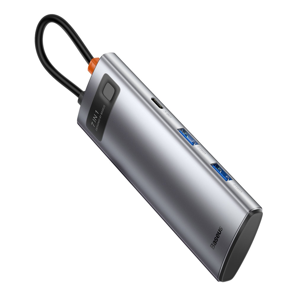 Baseus Metal Gleam Series multifunksjonell USB HUB 7in1 Type C HDMI TF PD-kortleser grå (WKWG020113)