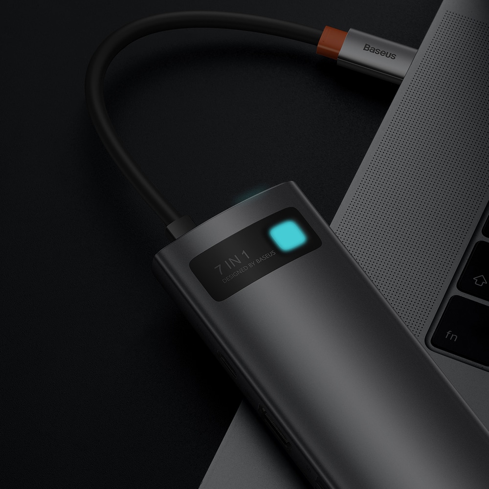 Baseus Metal Gleam Series multifunksjonell USB HUB 7in1 Type C HDMI TF PD-kortleser grå (WKWG020113)