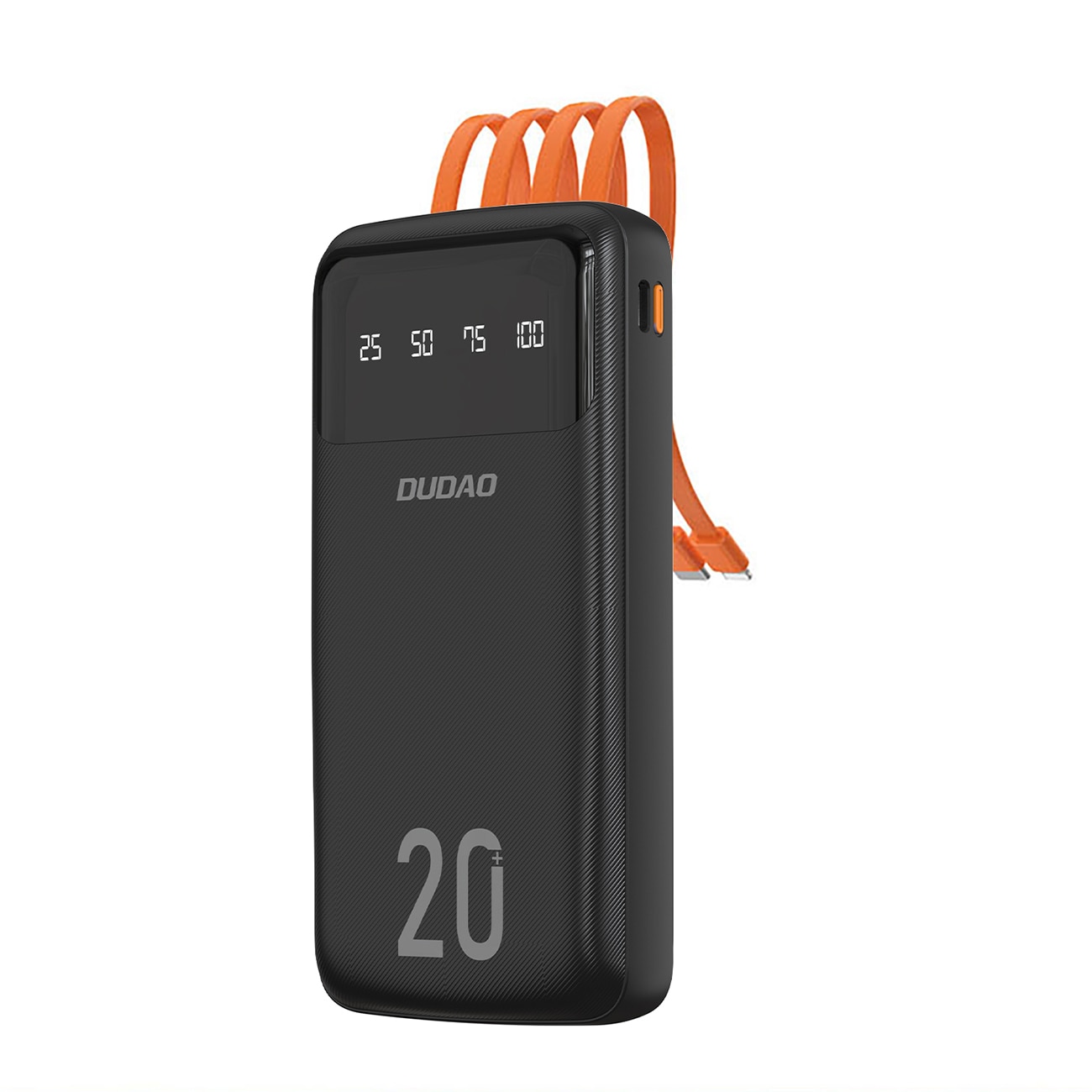 Dudao K6Pro+ powerbank 20000mAh med 3 kabler: USB Type C, micro USB, Lightning, svart