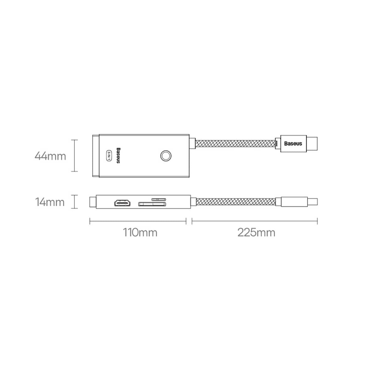Baseus Lite Series USB Type C HUB - 2 x USB 3.0 / USB Type C / HDMI / SD/TF OTG svart (WKQX050001)