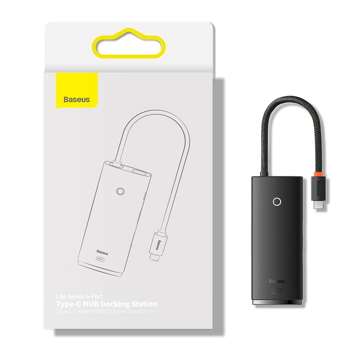 Baseus Lite Series USB Type C HUB - 2 x USB 3.0 / USB Type C / HDMI / SD/TF OTG svart (WKQX050001)
