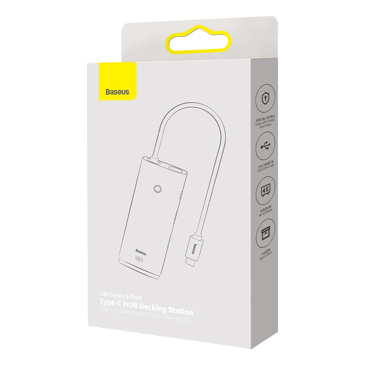 Baseus Lite Series USB Type C HUB - 2 x USB 3.0 / USB Type C / HDMI / SD/TF OTG svart (WKQX050001)