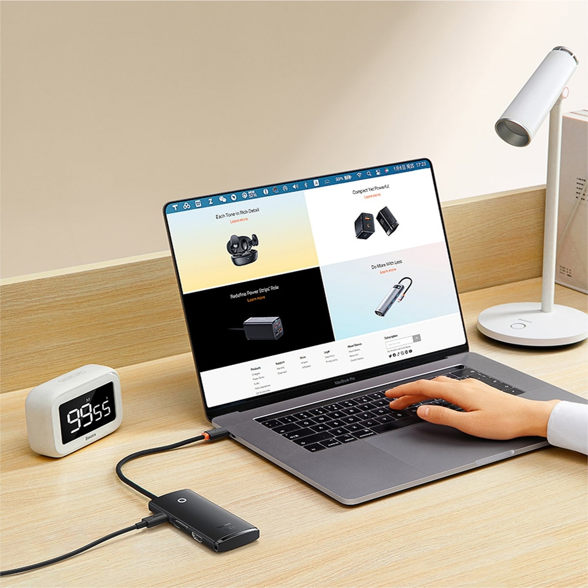 Baseus Lite Series multifunksjonell HUB USB Type C - 2 x USB 3.0, USB Type C PD, HDMI, SD/TF svart