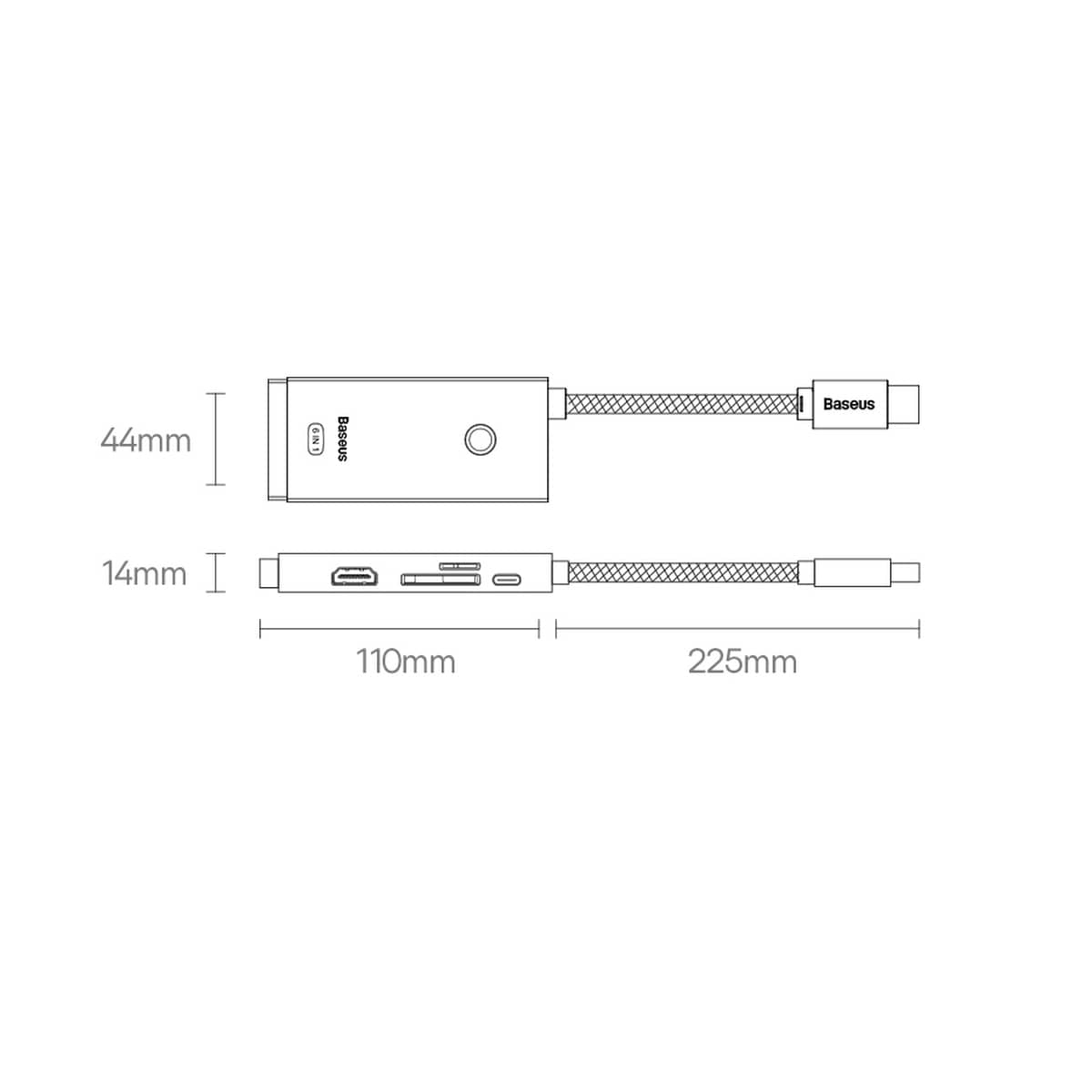 Baseus Lite Series multifunksjonell HUB USB Type C - 2 x USB 3.0, USB Type C PD, HDMI, SD/TF svart