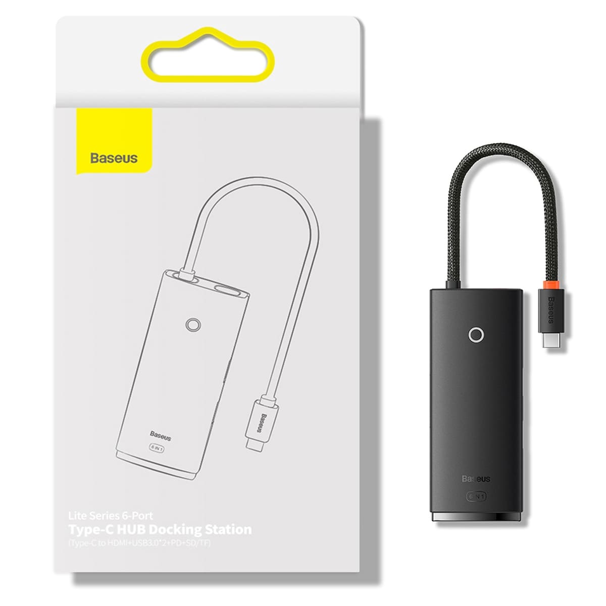 Baseus Lite Series multifunksjonell HUB USB Type C - 2 x USB 3.0, USB Type C PD, HDMI, SD/TF svart