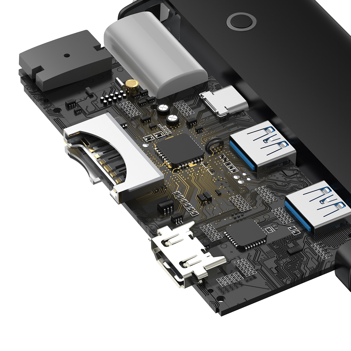 Baseus Lite Series multifunksjonell HUB USB Type C - 2 x USB 3.0, USB Type C PD, HDMI, SD/TF svart