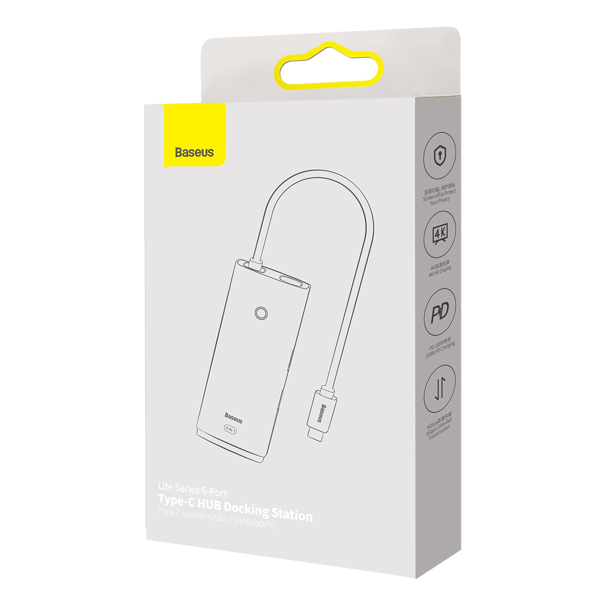 Baseus Lite Series multifunksjonell HUB USB Type C - 2 x USB 3.0, USB Type C PD, HDMI, SD/TF svart