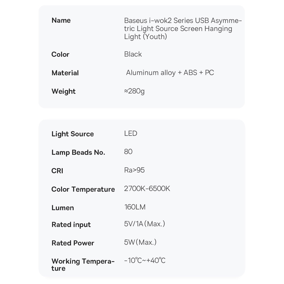 Baseus i-wok2 LED-lampe for skrivebordsskjermbelysning svart (DGIW000101)