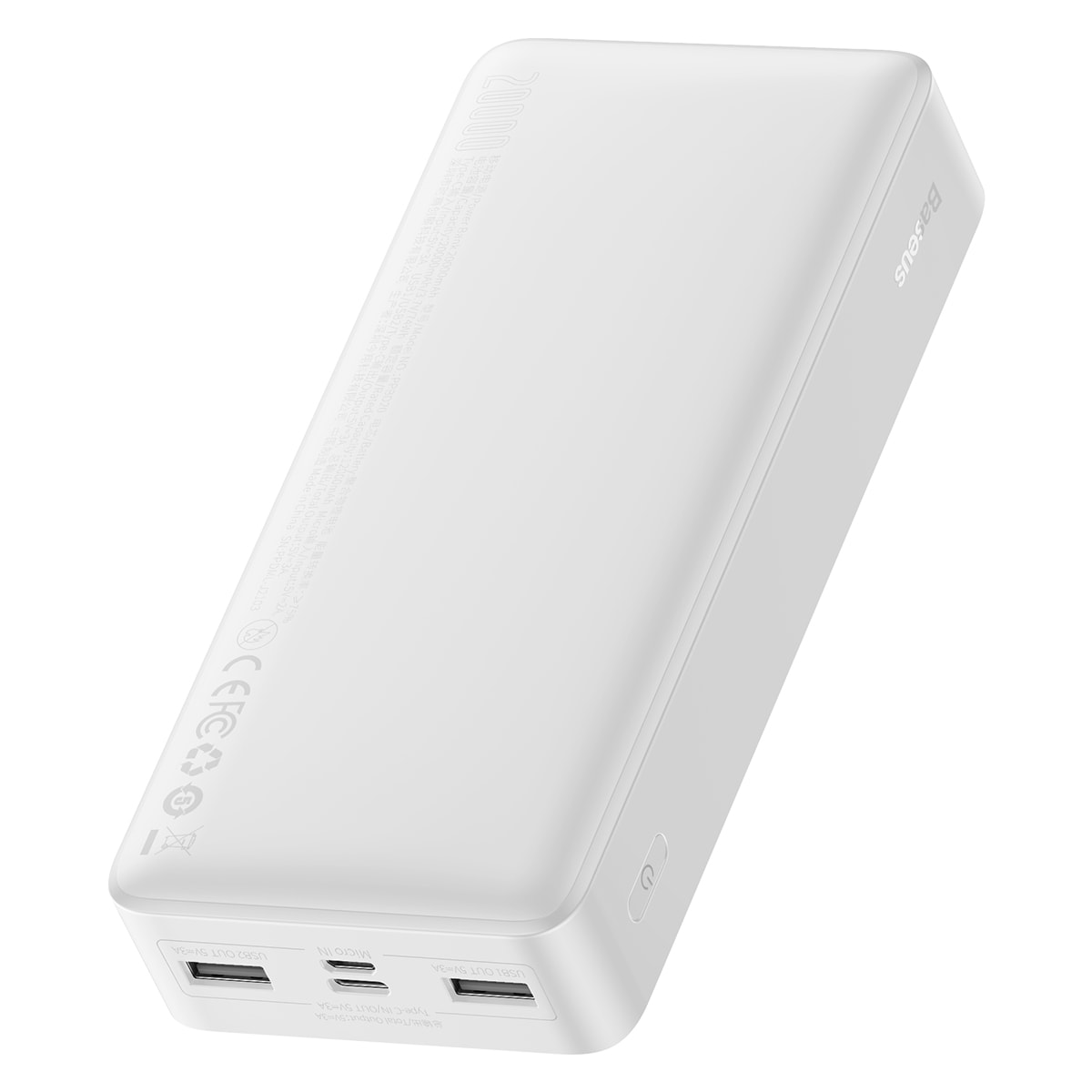 Baseus Bipow 20000mAh Power Bank 15W White (Overseas Edition) + USB-A - Micro USB 0.25m Cable White