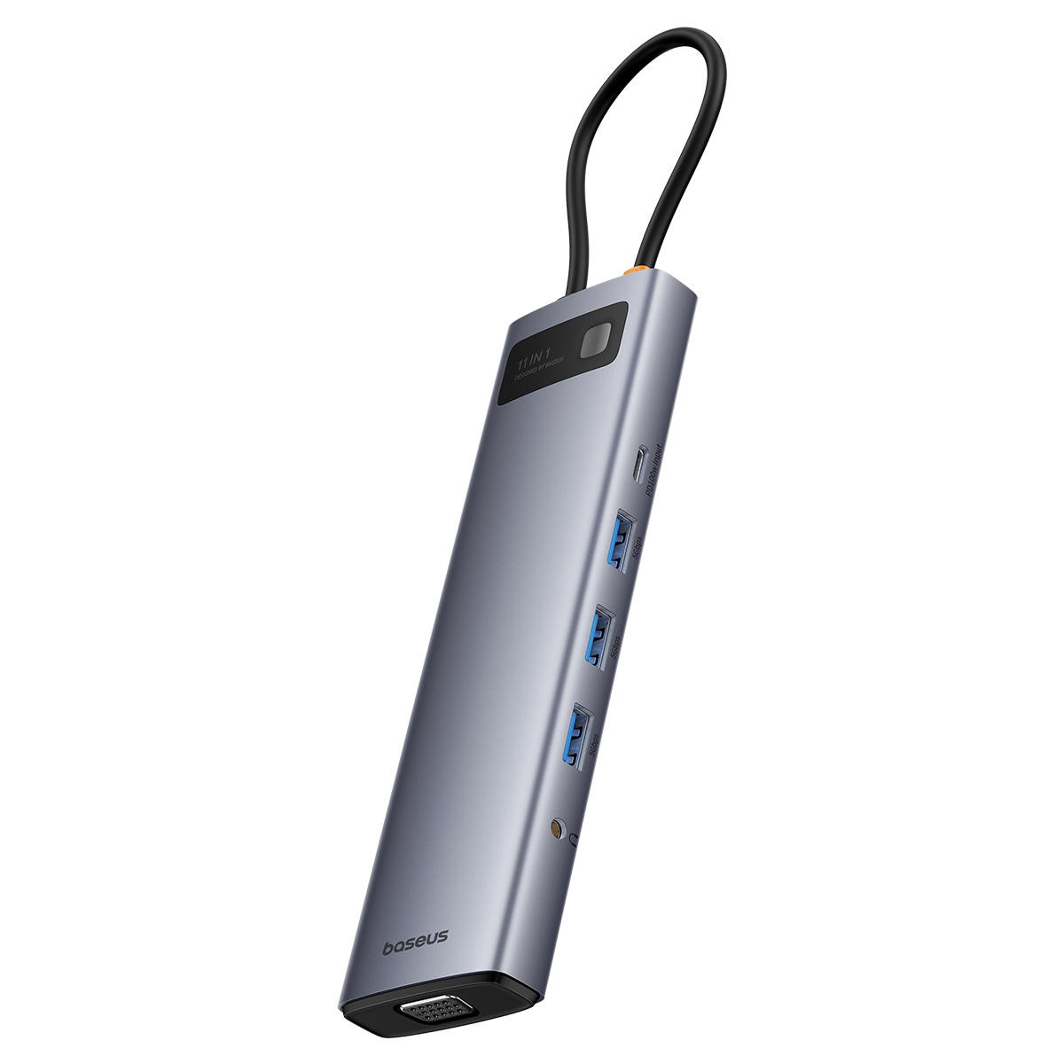 HUB 11in1 Baseus Metal Gleam USB-C PD/3x USB-A 3.0/USB-A 2.0/HDMI/VGA/AUX/RJ-45/SD TF - grå